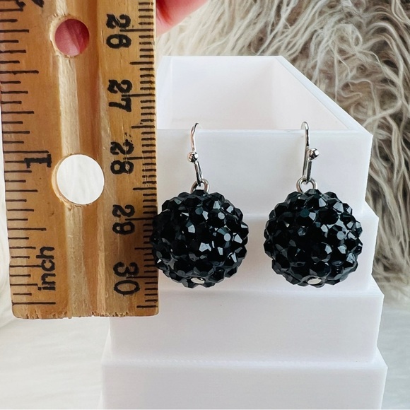 Silvertone and black reflective, lightweight ball bead pierced earrings - Picture 4 of 5